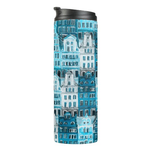 Bouteilles Isothermes Architecture d'Amsterdam, aquarelle bleue. (Tourné sur la droite)