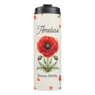 Bouteilles Isothermes Art botanique de monogramme floral de pavot rouge 