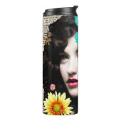 Bouteilles Isothermes Art de style Collage papier | Jolie Dame et Fleurs (Tourné sur la gauche)