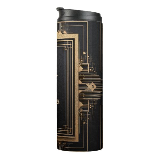 Bouteilles Isothermes Art Deco Gold Frame with Custom Name and Initial (Tourné sur la droite)