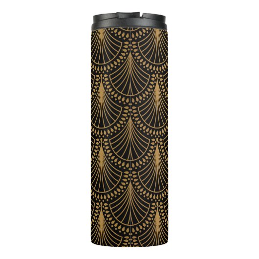 Bouteilles Isothermes Art Déco, or noir, motif sans soudure. (Dos)