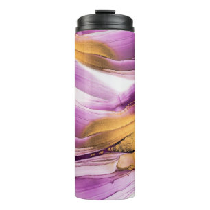 Bouteilles Isothermes Art fluide, texture dorée lilas marbrée.