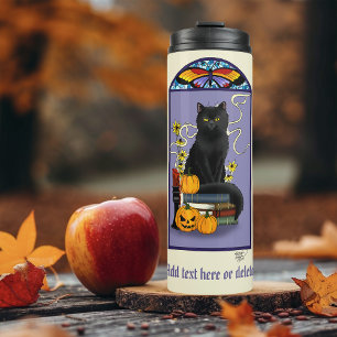 Bouteilles Isothermes Art Nouveau Chat Noir Citrouille Violet Automne Ja