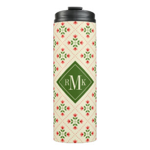 Bouteilles Isothermes Art populaire rose du monogramme et vert floral