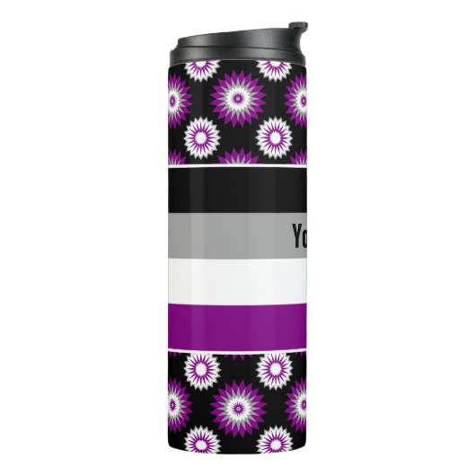Bouteilles Isothermes Asexuality pride flag with a black flower pattern (Tourné sur la gauche)