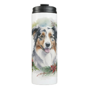 Bouteilles Isothermes Australian Shepherd Christmas Wreath Festive Pup