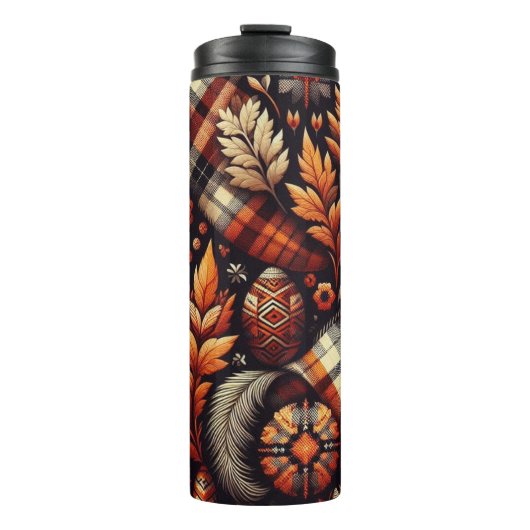 Bouteilles Isothermes Automne Plaid Feuilles Orange Noir Beige (Devant)