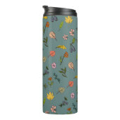 Bouteilles Isothermes automne rose rouge fleurs et vert feuille (Tourné sur la droite)