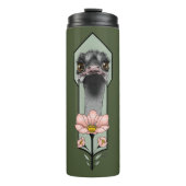 Bouteilles Isothermes Autruche Rose Fleurs Vert Olive Art Déco (Devant)