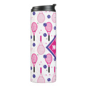 Bouteilles Isothermes Avec nom & initiale, raquettes de tennis rose & vi (Tourné sur la gauche)