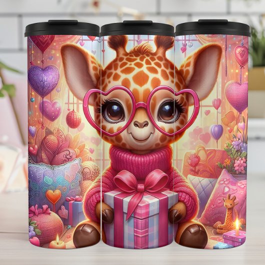 Bouteilles Isothermes Baby Giraffe Pink Heart Glasses Wrap