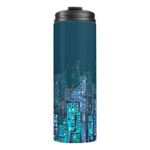 Bouteilles Isothermes Background of night Cityscape. Hand drawn illustra