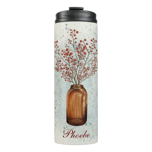 Bouteilles Isothermes Baies Ilex dans un Vase Tumbler Thermal (Devant)