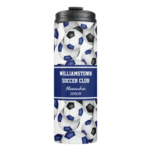 Bouteilles Isothermes Ballons de football noir bleu motif avec nom perso (Devant)