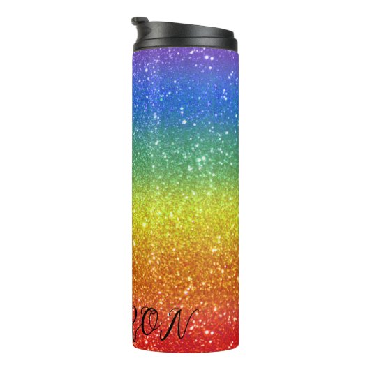 Bouteilles Isothermes Bandes de Parties scintillant arc-en-ciel avec nom (Tourné sur la droite)