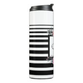 Bouteilles Isothermes Bandes noires et blanches Monogramme floral rose (Tourné sur la gauche)