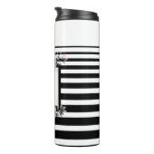 Bouteilles Isothermes Bandes noires et blanches Monogramme floral rose (Tourné sur la droite)