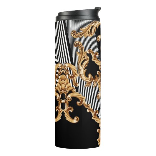 Bouteilles Isothermes Baroque doré, décoration complexe. (Tourné sur la gauche)