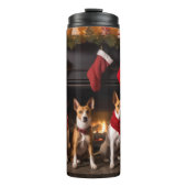 Bouteilles Isothermes Basenji au coin du feu Noël (Devant)