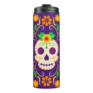Bouteilles Isothermes Beau crâne avec Fleurs Día de los Muertos
