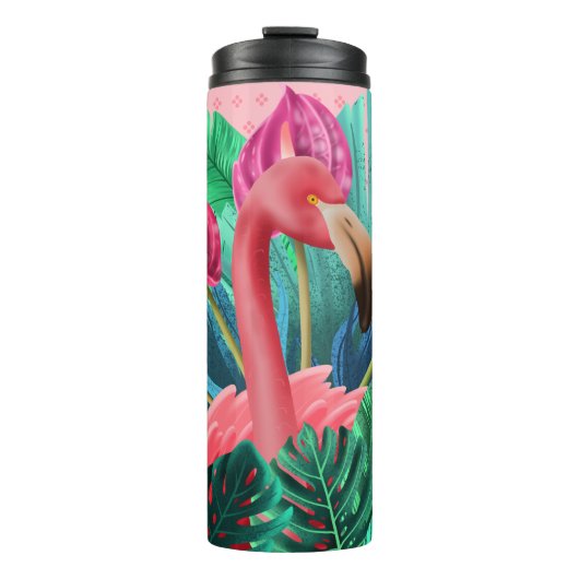 Bouteilles Isothermes Beau Héron rose avec Feuilles tropicaux (Devant)