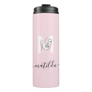 Bouteilles Isothermes Beauté Blush Rose & Femmes Face Line Art Monogramm