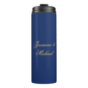 Bouteilles Isothermes Beaux Noms De Couple Calligraphie Chic Bleu & Or
