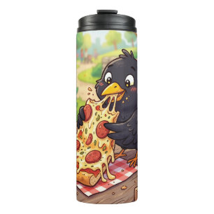 Bouteilles Isothermes Bébé Corbeau Cartoon Mangeant une Pizza