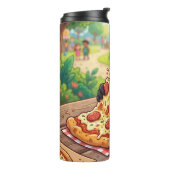 Bouteilles Isothermes Bébé Corbeau Cartoon Mangeant une Pizza (Tourné sur la gauche)