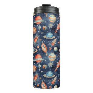 Bouteilles Isothermes Bébé mignon Espace Planète Aquarelle Bleu Orange