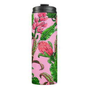 Bouteilles Isothermes Belles feuilles vertes tropicales avec fleurs roug