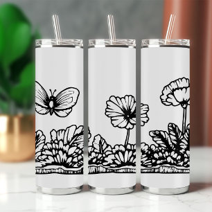 Bouteilles Isothermes Beurre floral à papillon noir et blanc