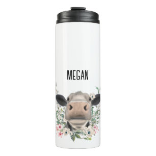 Bouteilles Isothermes bisou de nez de vache fleurs aquarelle gris animal