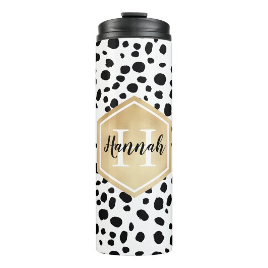 Bouteilles Isothermes Black White Spots Motif Gold Monogramme (Devant)