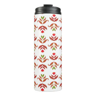 Bouteilles Isothermes Blanc & Brown Art populaire Floral Élégant Cosy Ru