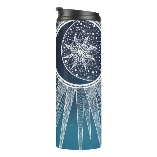 Bouteilles Isothermes Blanc Sun Moon Mandala Blue Gradient Design (Tourné sur la droite)