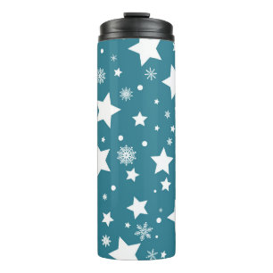 BOUTEILLES ISOTHERMES BLEU AVEC ÉTOILES BLANCHES & FLAKES À NEIGE