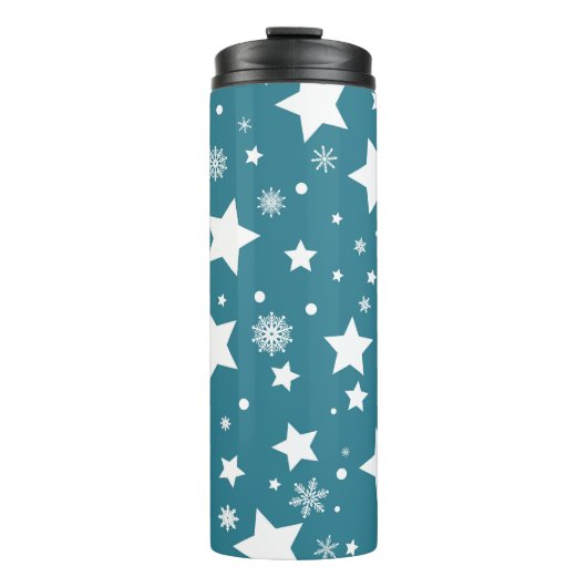 BOUTEILLES ISOTHERMES BLEU AVEC ÉTOILES BLANCHES & FLAKES À NEIGE (Devant)