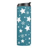 BOUTEILLES ISOTHERMES BLEU AVEC ÉTOILES BLANCHES & FLAKES À NEIGE (Tourné sur la gauche)