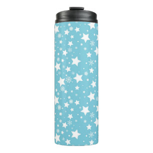 BOUTEILLES ISOTHERMES BLEU AVEC ÉTOILES BLANCHES & FLAKES À NEIGE