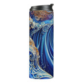 Bouteilles Isothermes Bleu avec or Abstrait Ocean Waves Artwork (Tourné sur la gauche)