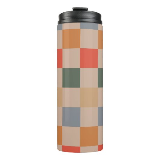 Bouteilles Isothermes Bleu Beige Orange Brown À damiers En vichy Motif (Devant)