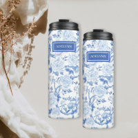 Bleu Blanc Chinoiserie Porcelaine Florale Monogram
