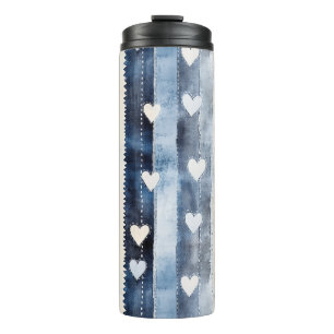 Bouteilles Isothermes Bleu Blanc Denim Coeur rayures Anniversaire