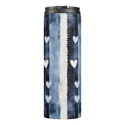 Bouteilles Isothermes Bleu Blanc Denim Coeur rayures Anniversaire (Dos)