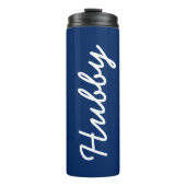 Bouteilles Isothermes Bleu Blanc Monogramme Hubby Cool Élégant Moderne (Devant)