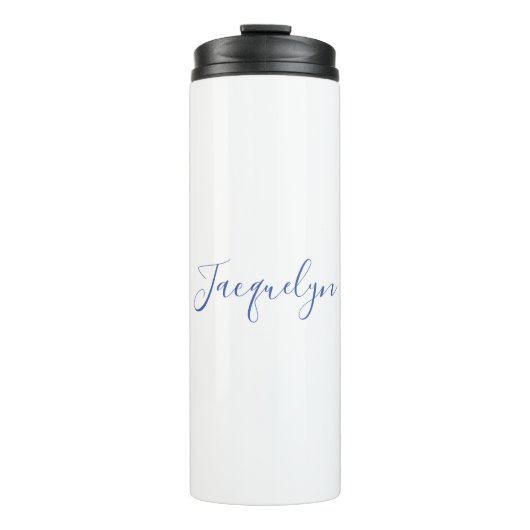 Bouteilles Isothermes Bleu Blanc Plaine Élégant Moderne Calligraphie Nom (Devant)