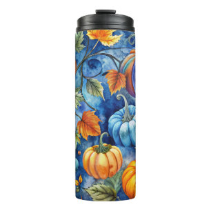 BOUTEILLES ISOTHERMES BLEU BRILLANT & ORANGE TOMBER AUTOMNE CITROUILLES