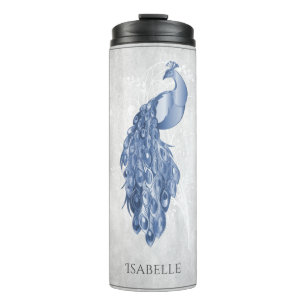 Bouteilles Isothermes Bleu Elegant Peacock Personnalisé Thermal Tumbler