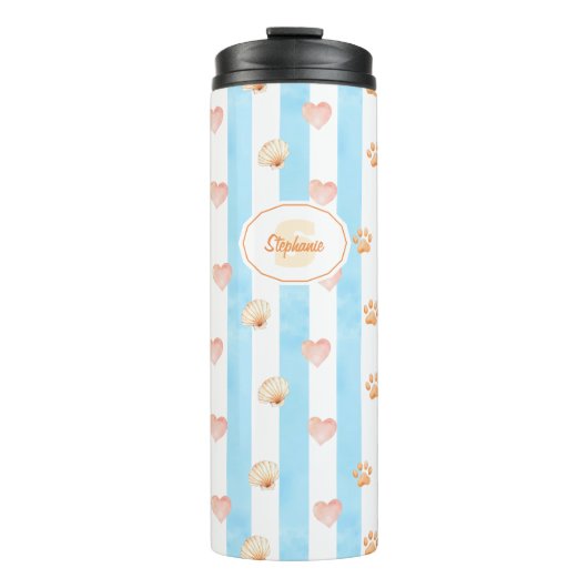 Bouteilles Isothermes Bleu et blanc - Coeurs, Empreinte de patte, Coque (Devant)